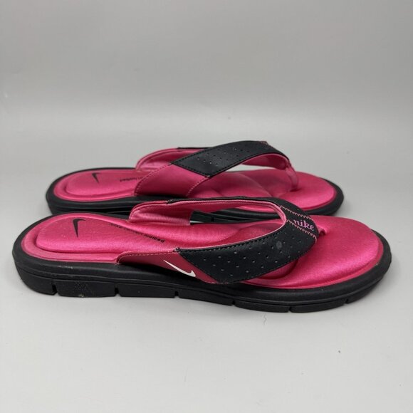 Nike Womens Comfort Footbed Sandal Size 9 Black Pink Thong Slide Flip Flop Shoe - Picture 1 of 7